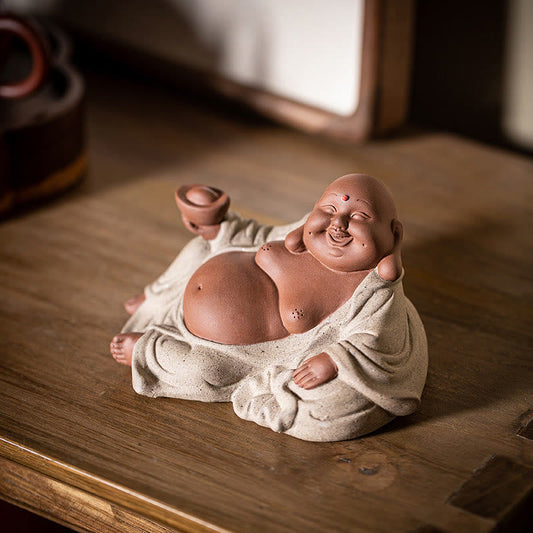 Spirituality Laughing Buddha Ingots Attract Wealth Purple Clay Maitreya Statue Decoration