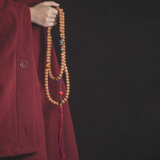 Spirituality Buddha Karma 108 Mala Beads Bodhi Seed Dzi Bead Peace Tassel Bracelet