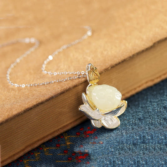 Jade White Jade Lotus Flower Happiness Necklace