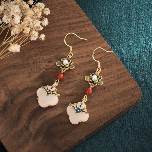 Jade Lucky Four Leaf Clover Jade Abundance Copper Earrings