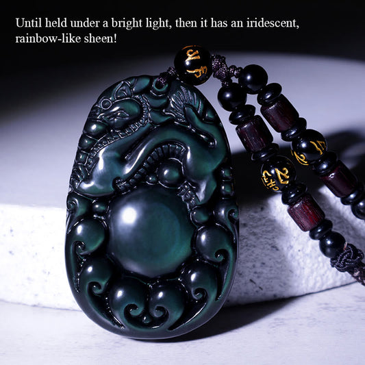 Spirituality Buddha Karma Tibetan Positive Rainbow Obsidian PiXiu Necklace