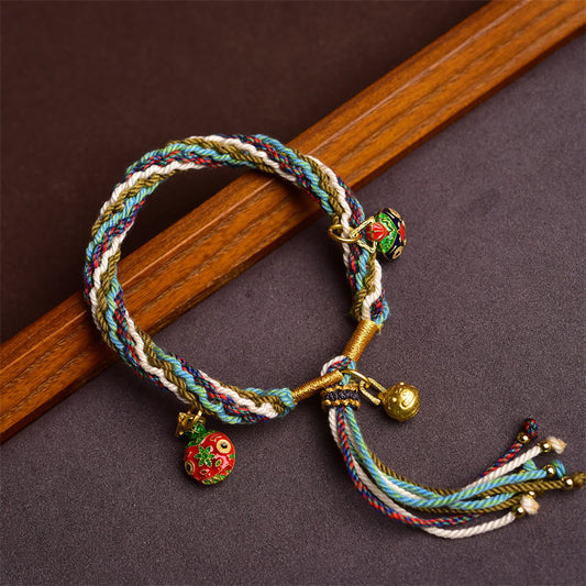 Tibetan Knot Protection Handmade Gold Swallowing Beast Family Healing Reincarnation Knot Braid Bracelet