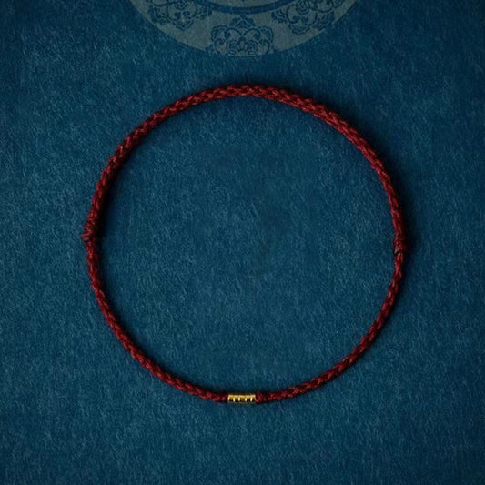 Ancient Tibetan Buddhist Red String Tradition 925 Sterling Silver Lucky Golden Bead Braided String Bracelet Anklet