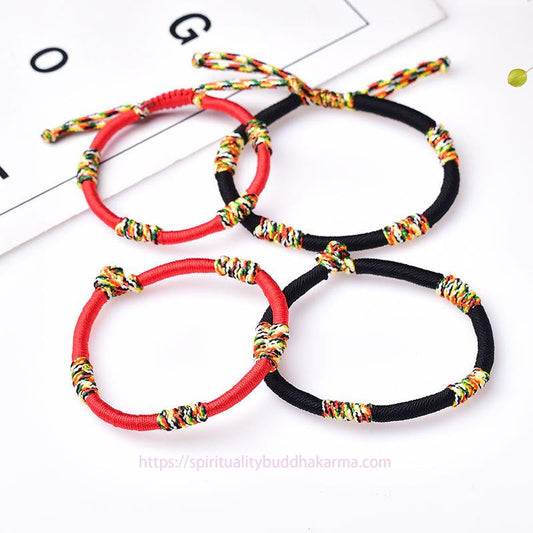 Ancient Tibetan Buddhist Red String Tradition Tibetan Handmade Colorful King Kong Knot Lucky Protection Braid String Bracelet