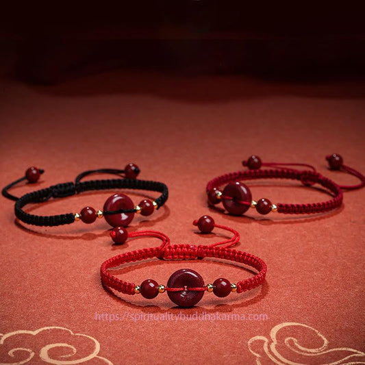 Ancient Tibetan Buddhist Red String Tradition Natural Cinnabar Peace Buckle Blessing String Bracelet