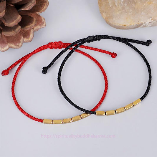 Ancient Tibetan Buddhist Red String Tradition Handcrafted Copper Bead Protection Braided String Bracelet