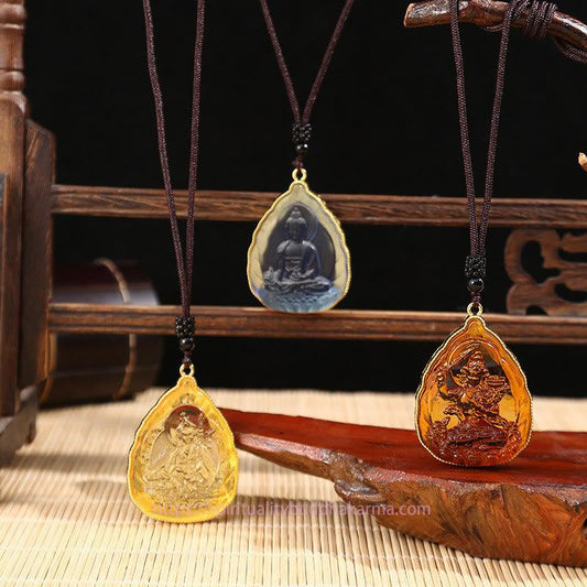 Buddha Energy Necklace Tibetan Buddha Liuli Crystal Serenity Necklace Pendant