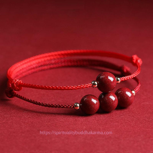 Ancient Tibetan Buddhist Red String Tradition Natural Lucky Cinnabar Bead Blessing String Bracelet Anklet