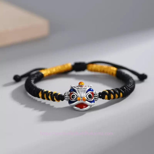 Ancient Tibetan Buddhist Red String Tradition Handmade Dancing Lion Luck Braided String Bracelet