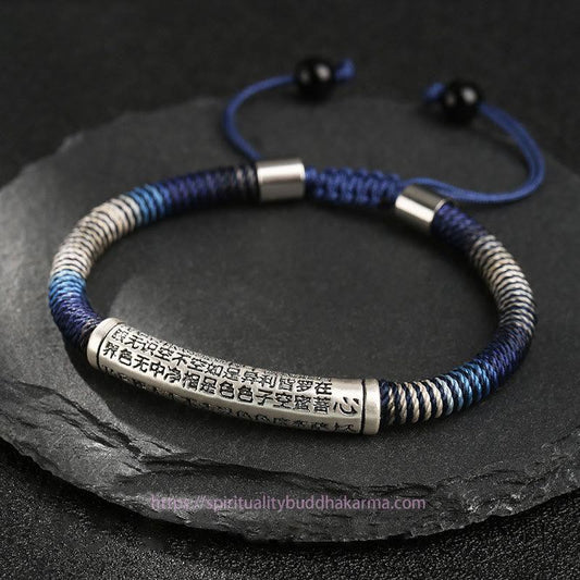 Ancient Tibetan Buddhist Red String Tradition 999 Sterling Silver Heart Sutra Calm Handmade Braided Bracelet