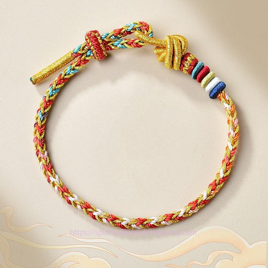 Tibetan Knot Protection Handcrafted Colorful Gold Healing Braid Rope Bracelet
