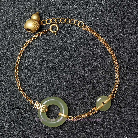 Jade Round Jade Peace Buckle Gourd Fu Character Auspicious Prosperity Chain Bracelet