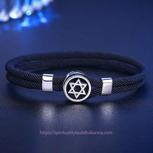 Ancient Tibetan Buddhist Red String Tradition 925 Sterling Silver Star of David Calm Balance String Bracelet