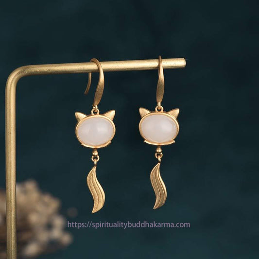 Jade FengShui White Jade Fox Fortune Earrings