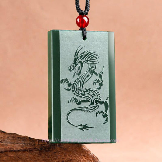 Jade Hetian Cyan Jade Dragon Engraved Success Necklace Pendant