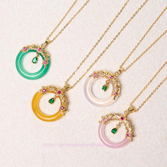 Golden Energy Citrine Green Chalcedony Peace Buckle Design Strength Necklace Pendant