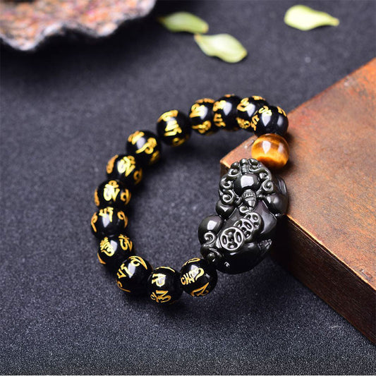 Spirituality Buddha Karma FengShui PiXiu Obsidian Wealth Bracelet