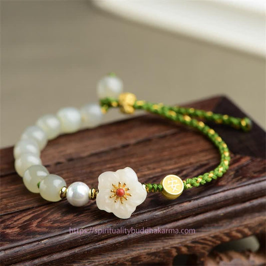 Jade 925 Sterling Silver Natural Hetian Jade Peach Blossom Luck Bracelet
