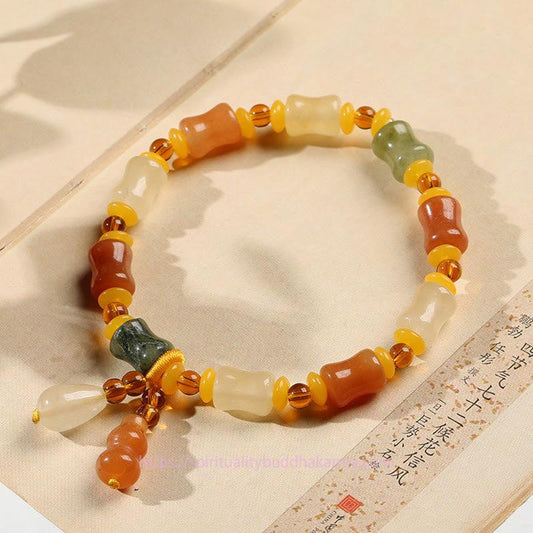 Jade Natural Golden Silk Jade Gourd Wealth Charm Bracelet