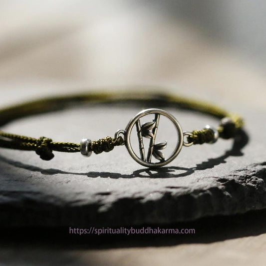 Ancient Tibetan Buddhist Red String Tradition 925 Sterling Silver Bamboo Luck String Bracelet