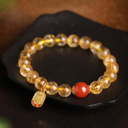 Golden Energy Citrine Wealth Solar Plexus Chakra (Third Chakra) Red Agate Fortune Charm Bracelet