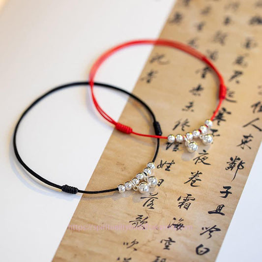 Ancient Tibetan Buddhist Red String Tradition 925 Sterling Silver Red String Braid Bell Charm Anklet