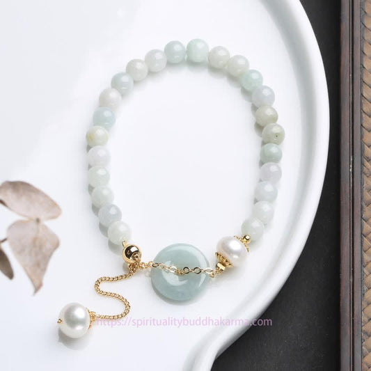 Jade Natural Jade Pearl Peace Buckle Prosperity Luck Bracelet