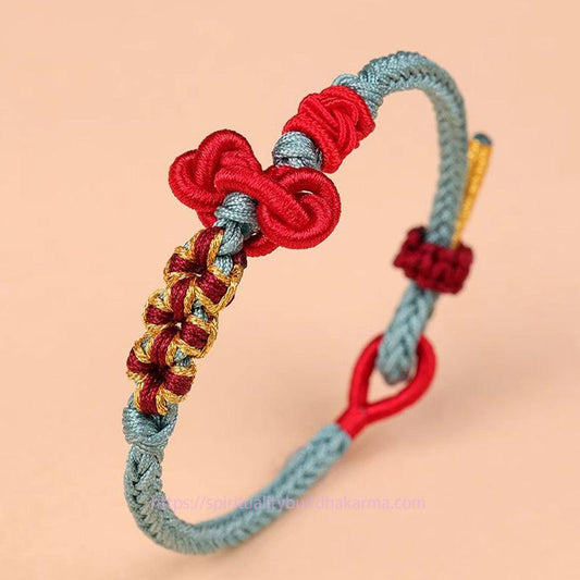Ancient Tibetan Buddhist Red String Tradition Handmade Wenchang Knot Luck Strength Braided Rope Bracelet