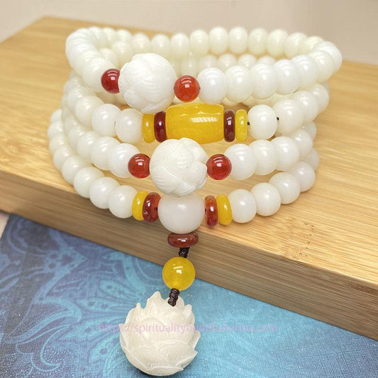 Spirituality Buddha Karma Lotus Bodhi Seed Mala 108 Beads Protection Bracelet