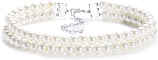 Round Imitation Pearl Choker Necklace Multi Strands Choker 20s Flapper Necklace Accessories for Gatsby Themed Party