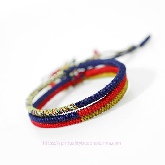 Ancient Tibetan Buddhist Red String Tradition Tibet Handmade Multicolor King Kong Knot Faith Protection Braided Two-Color String Bracelet