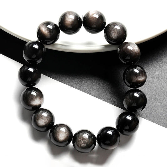 Spirituality Buddha Karma Natural Silver Sheen Obsidian Soothing Protection Bracelet