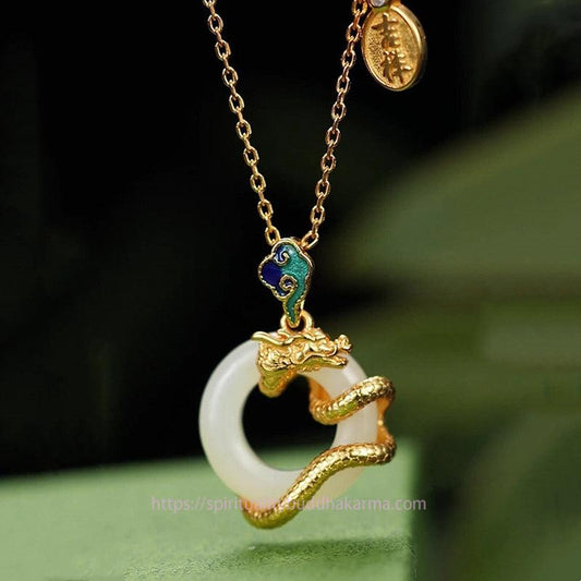 Jade Year Of The Dragon 925 Sterling Silver Hetian White Jade Peace Buckle Auspicious Clouds Success Necklace Pendant