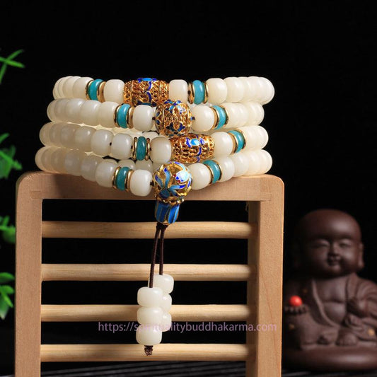 Spirituality Buddha Karma Natural White Bodhi Seed Mala 108 Beads Wealth Bracelet