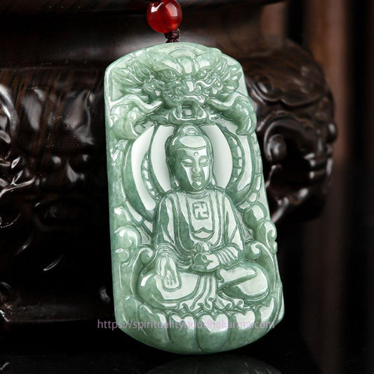 Jade Tathagata Buddha Dragon Jade Amulet Serenity String Necklace