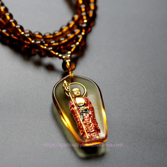 Buddha Energy Necklace Ksitigarbha Buddha Liuli Crystal Compassion Amulet Necklace Pendant