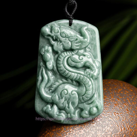 Jade Year of the Dragon Chinese Zodiac Dragon Jade Success Amulet Necklace Pendant