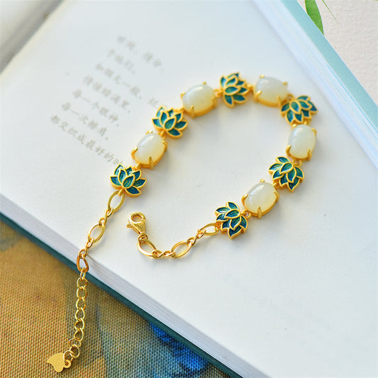 Jade White Jade Cyan Jade Lotus Protection Bracelet