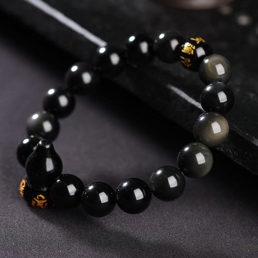 Spirituality Buddha Karma Rainbow Obsidian Gourd Om Mani Padme Hum Inner Peace Bracelet