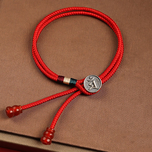 Ancient Tibetan Buddhist Red String Tradition 925 Sterling Silver Chinese Zodiac Luck Braided Red String Double Layer Bracelet