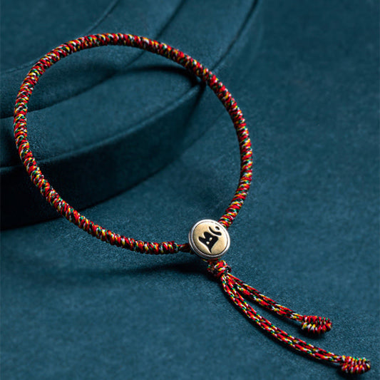 Ancient Tibetan Buddhist Red String Tradition Handmade 925 Sterling Silver Chinese Zodiac Natal Buddha Protection Colorful Rope Bracelet
