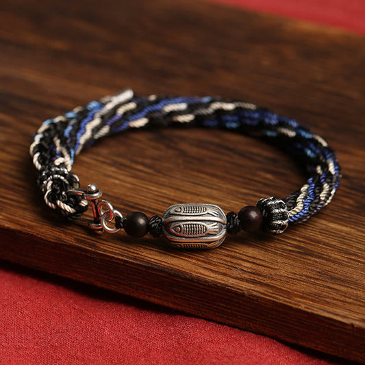 Ancient Tibetan Buddhist Red String Tradition 925 Sterling Silver Koi Fish Wealth Reincarnation Knot Braid String Bracelet