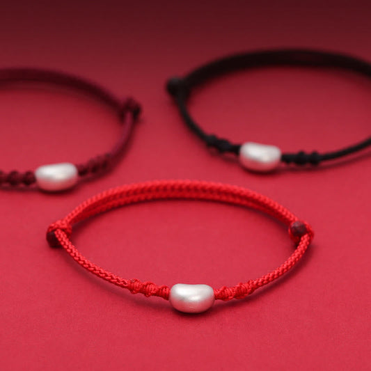 Ancient Tibetan Buddhist Red String Tradition 999 Sterling Silver Bean Design Luck Connection Handmade Braided Bracelet