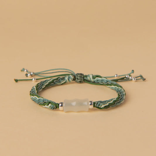 Jade White Jade Bamboo Reincarnation Knot Wealth Luck Strength String Bracelet