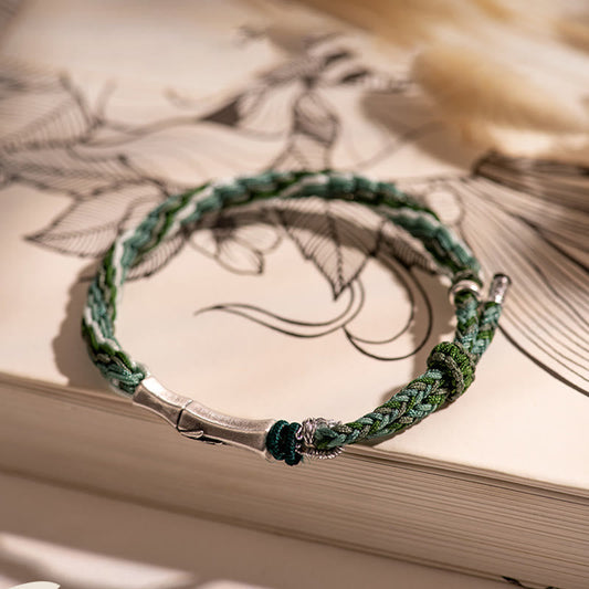 Ancient Tibetan Buddhist Red String Tradition 925 Sterling Silver Bamboo Reincarnation Knot Luck Protection String Bracelet