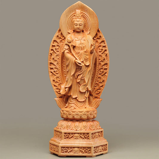Spirituality Handcrafted Mahasthamaprapta Bodhisattva Thuja Sutchuenensis Wood Optimistic Decoration