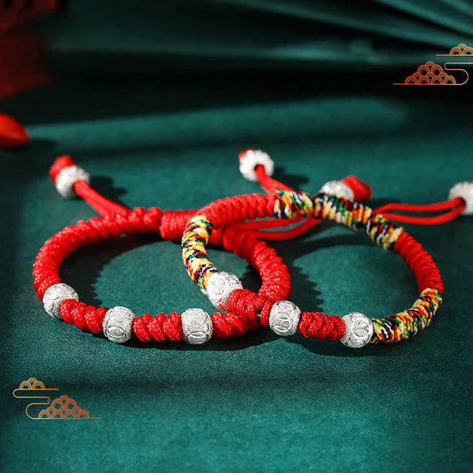 Ancient Tibetan Buddhist Red String Tradition 925 Sterling Silver King Kong Knot Multicolored Red String Strength Handmade Braided Kids Child Bracelet