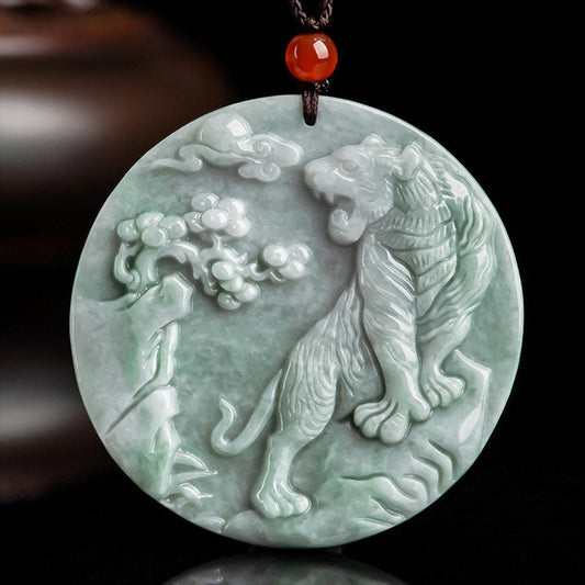 Jade Chinese Zodiac Tiger Jade Protection Necklace String Pendant