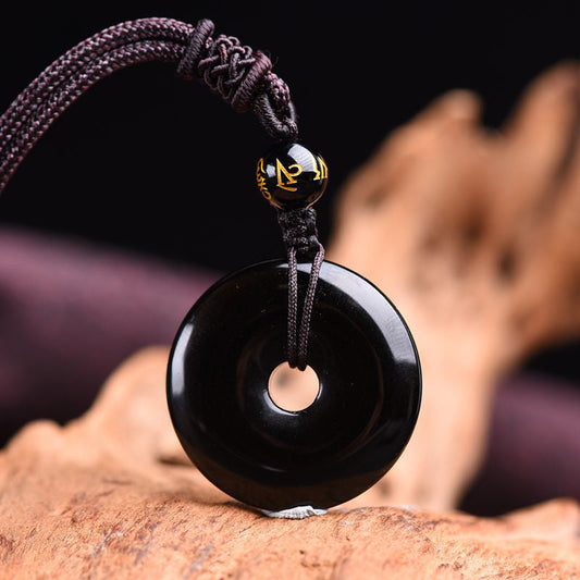 Spirituality Buddha Karma Tibetan Obsidian Protection Necklace