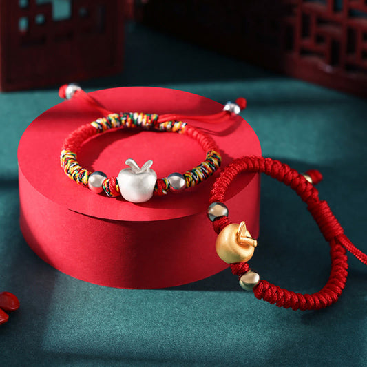 Ancient Tibetan Buddhist Red String Tradition 999 Sterling Silver Apple Red Multicolored Rope Luck Protection Handcrafted Kids Bracelet